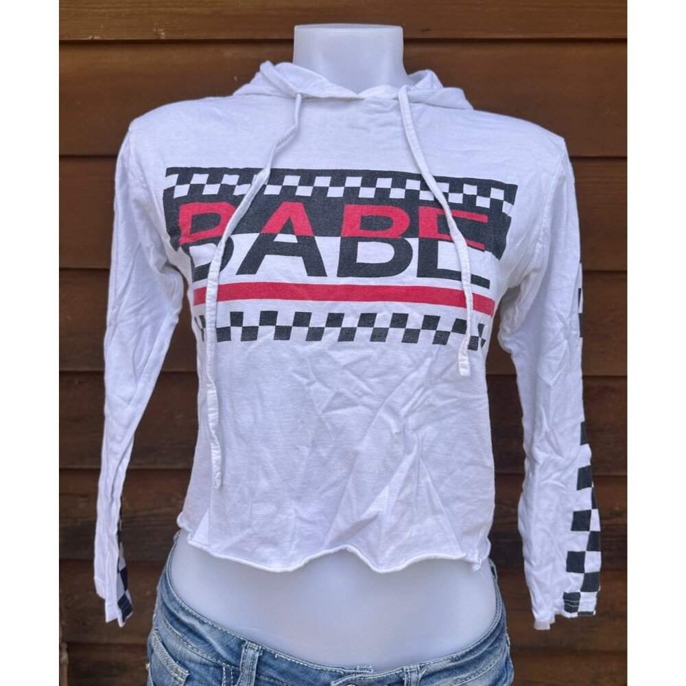 On Fire Racing Babe Hooded Long Sleeve Tee Shirt Size M